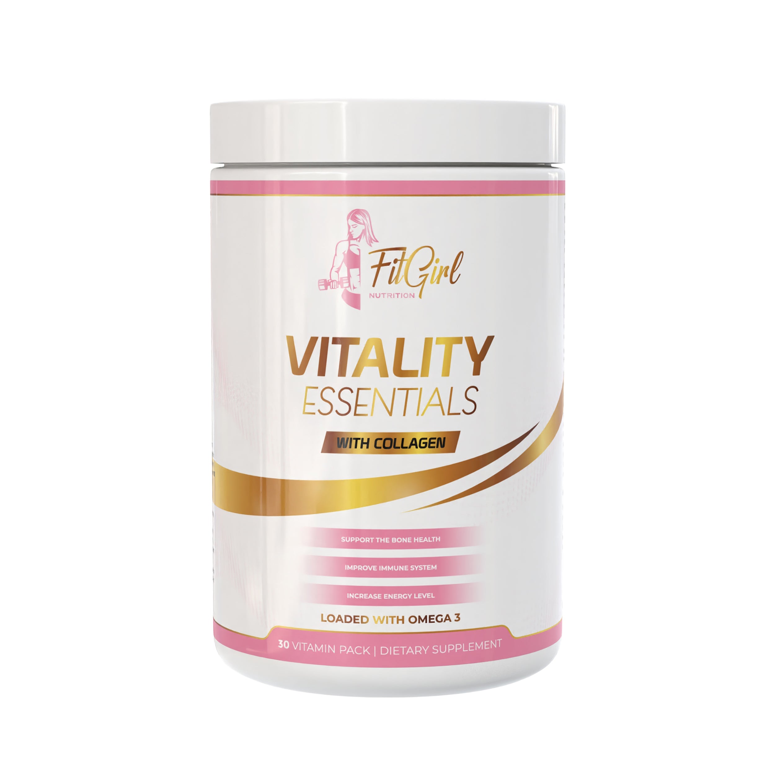 FitGirl Vitality Essentials | Vitamins, Minerals & Collagen | 30 Servings | 1 Sachet per Day | With Extra Omega-3 | FitGirl-Nutrition.eu